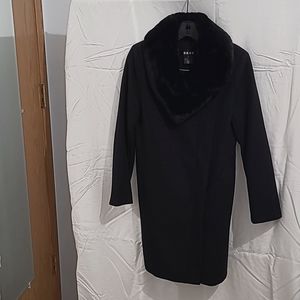 Women's DKNY Black Fur Collar Coat Size XS Petite NWOT